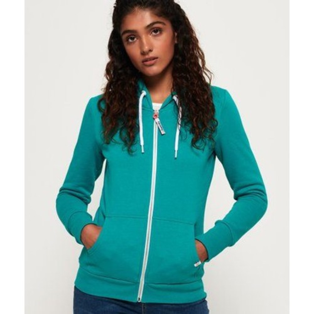 Superdry Athletics Japan Womens Full Zip Hoodie Teal Green Athletic Sweatshirt